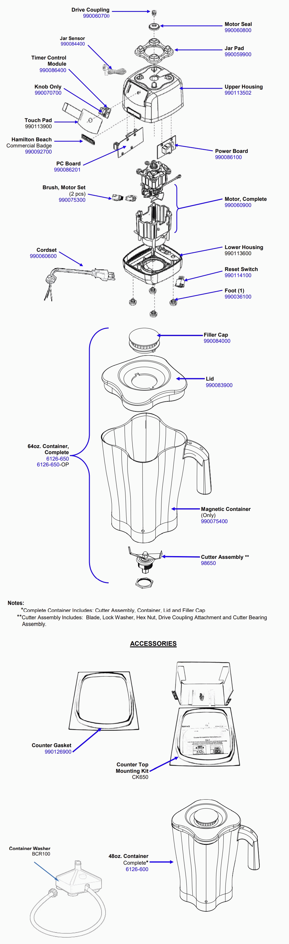 Diagram Diagram and Parts List for HBH650-BF-B  Hamilton Beach Blender